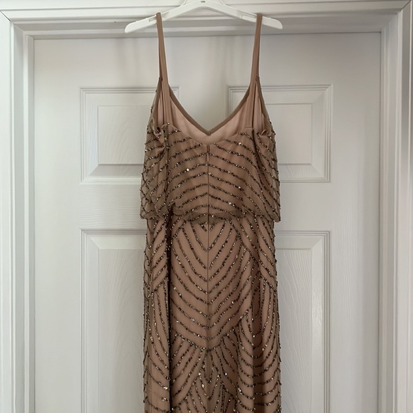 Adrianna Papell Art Deco Beaded Blouson Gown in Taupe Pink - Picture 7 of 9